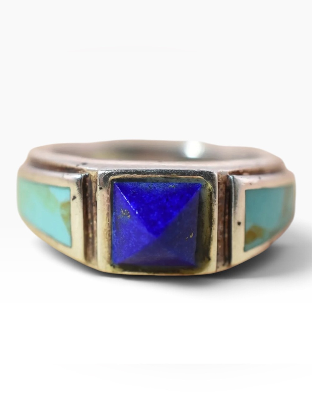 Vintage 925 Sterling Silver Lapis Lazuli Turquoise Inlay Ring Sz 8 Thailand